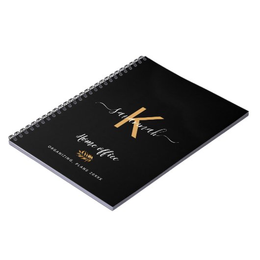 Carnet Typographie noir or monogramme bureau école (Côté gauche)