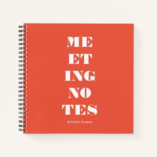 Carnet Typographie orange blanc gras unique Notes de réun (Devant)