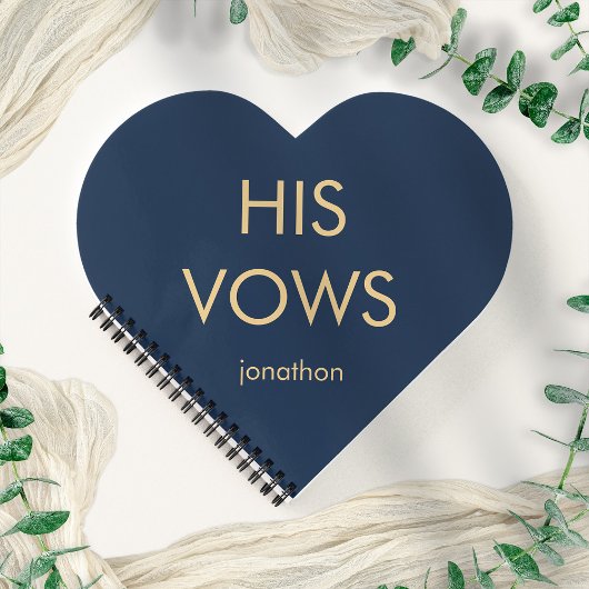Carnet Typographie simple Gold Navy Ses Vows forme coeur