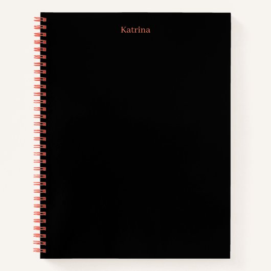 Carnet Typographie simple Nom personnalisé Corail noir (Devant)