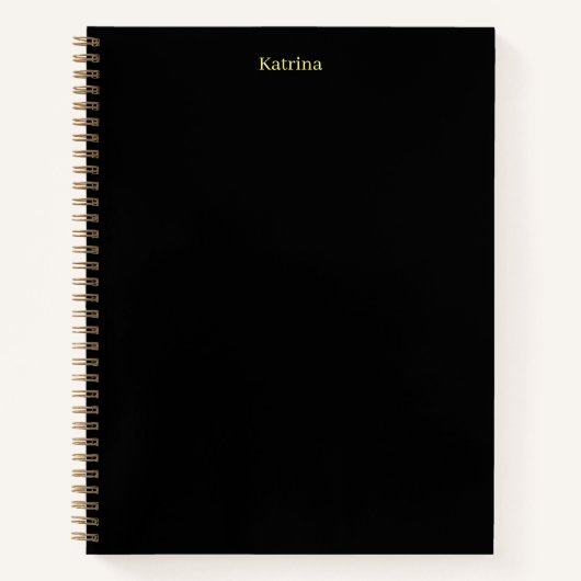 Carnet Typographie simple Nom personnalisé Noir Jaune (Devant)