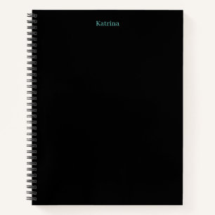 Carnet Typographie simple Nom personnalisé Noir Turquoise
