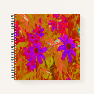 Carnet Ultra violet, magenta et Fleurs sauvages rouges co