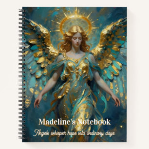 Carnet Un ange personnalisé en or et turquoise magnifique