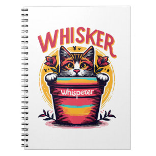 Carnet Un chat qui regarde de derrière un pot de fleurs