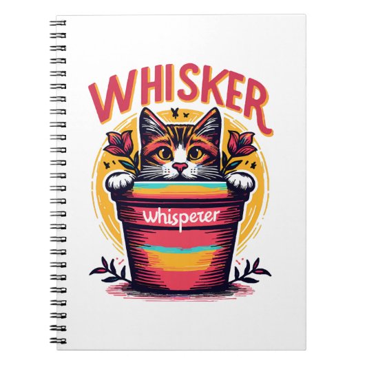 Carnet Un chat qui regarde de derrière un pot de fleurs (Devant)
