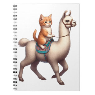 Carnet Un chaton câlin chevauchant un lama duveteux, Chat