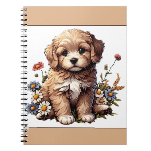 Carnet Un chiot mignon et joli dans les fleurs sauvages (Devant)
