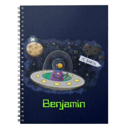Carnet Un joli poisson heureux dans l'espace dessin animé (Devant)