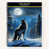 Carnet Un loup chante sur la lune une nuit d'hiver étoilé (Devant)