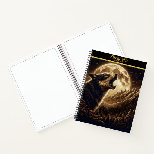 Carnet Un loup hurle à la lune dans un croquis complexe (Intérieur)
