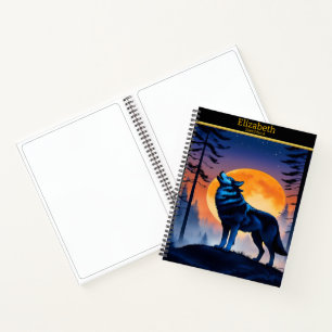 Carnet Un loup hurle à la pleine lune dans une forêt sere