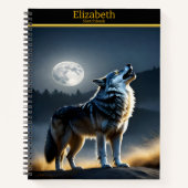 Carnet Un loup majestueux hurle au clair de lune lumineux (Devant)