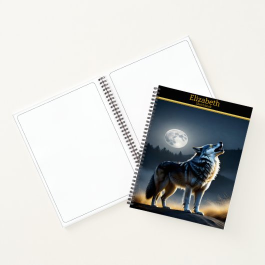 Carnet Un loup majestueux hurle au clair de lune lumineux (Intérieur)