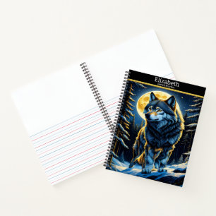 Carnet Un loup majestueux hurle sous un ciel clair de lun