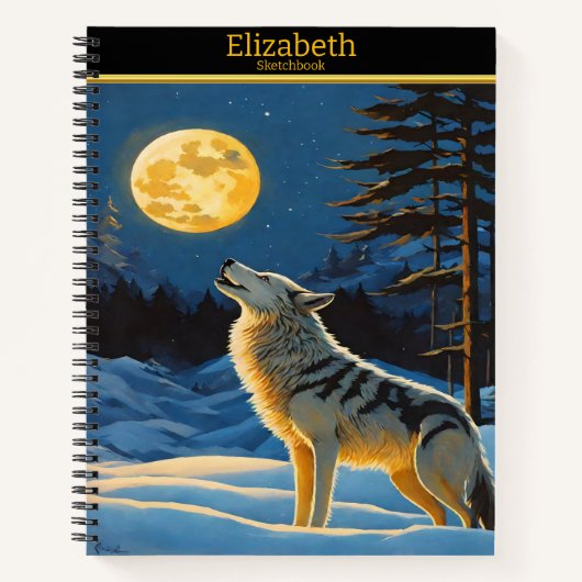 Carnet Un loup serpente la nuit lune sur papier (Devant)