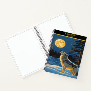 Carnet Un loup serpente la nuit lune sur papier