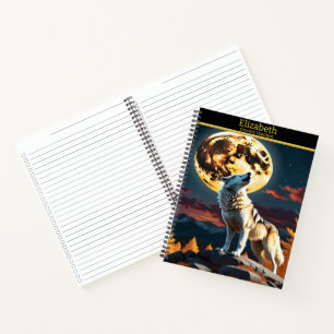 Carnet Un loup solitaire hurle à la pleine lune radieuse 