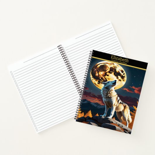 Carnet Un loup solitaire hurle à la pleine lune radieuse  (Intérieur)