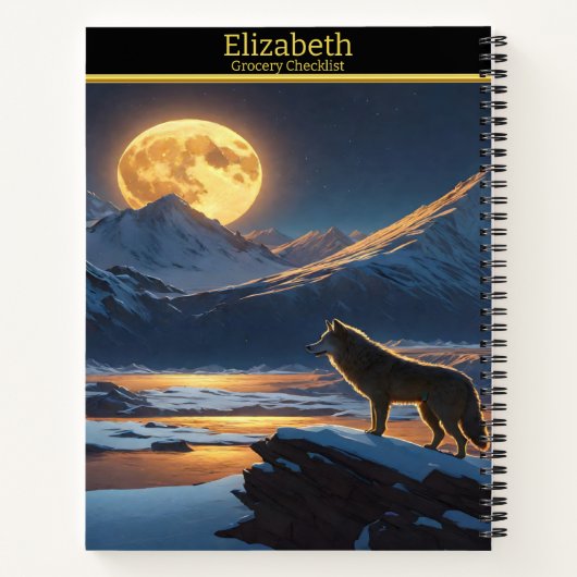 Carnet Un loup solitaire serpente la pleine lune la nuit (Dos)