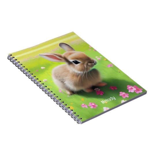 Carnet Un mignon lapin dans une prairie fleurie (Côté Droit)