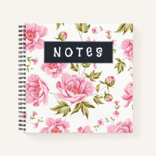 Carnet Un Modèle Floral Avec Fleurs Roses Et Laisser Vert