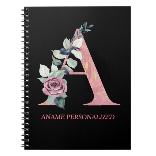 Carnet Un Monogramme Floral Nom Lettres Agate rose (Devant)