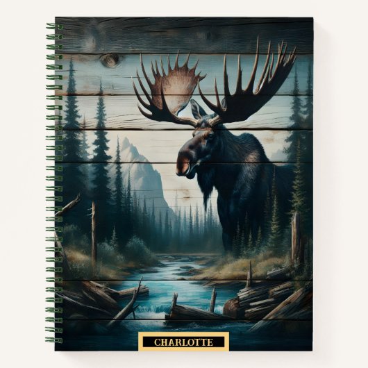 Carnet Un orignal majestueux au bord d'une rivière tranqu (Devant)