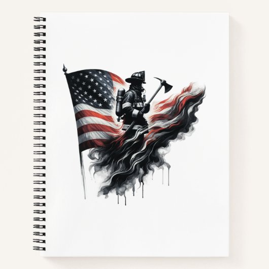 Carnet Un pompier américain.Drapeau des Etats-Unis. (Devant)