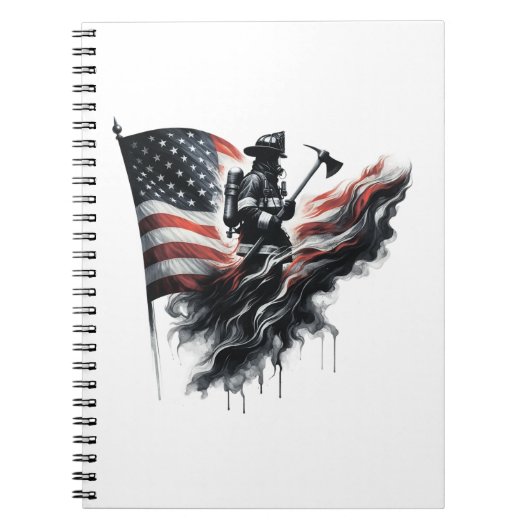 Carnet Un pompier américain.Drapeau des Etats-Unis. (Devant)