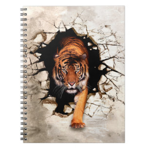 Carnet Un tigre d'image 3d émerge des wallti détruits