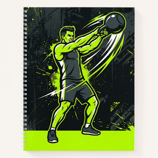 Carnet Une illustration linéaire vert néon dynamique d'un (Devant)