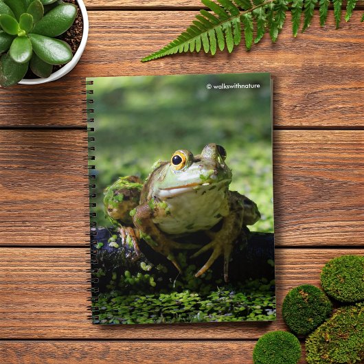 Carnet Une jolie grenouille verte frappe un pot sur le tu