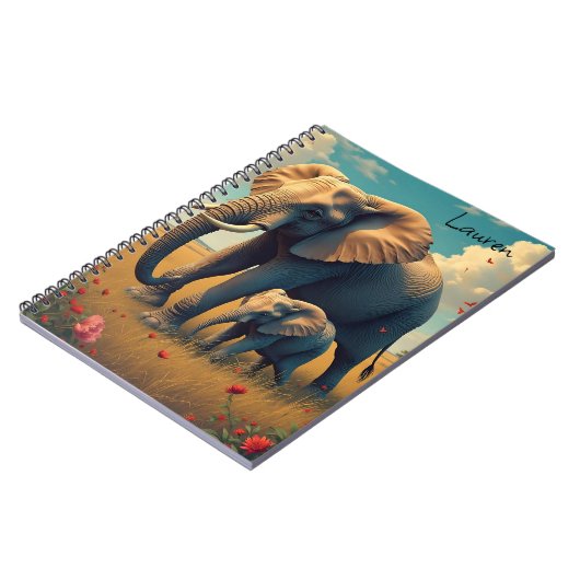 Carnet Une maman douce et un éléphant bébé personnalisé (Côté gauche)