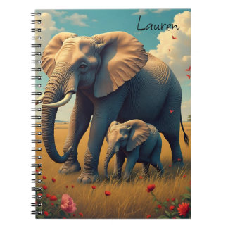 Carnet Une maman douce et un éléphant bébé personnalisé