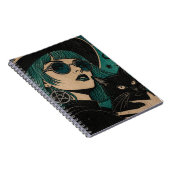 Carnet Une sorcière avec son chat noir Gravure sur bois (Côté Droit)