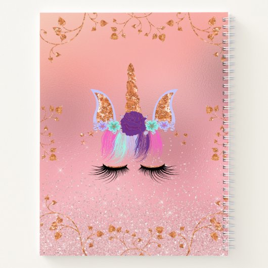 Carnet Unicorn fille rose Parties scintillant Rose or (Dos)
