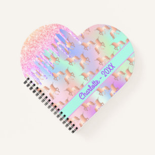 Carnet Unicorn rose parties scintillant iridescente rose