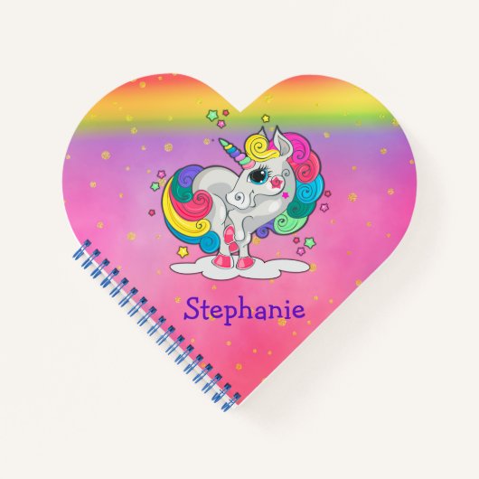 Carnet Unicorne arc-en-ciel rose (Devant)