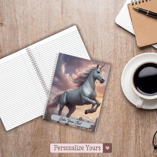 Carnet Unicorne blanche Mystique personnalisée