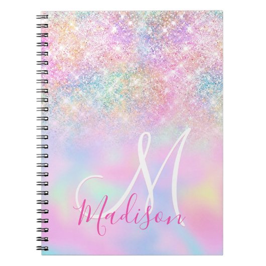 Carnet Unicorne claire iridescente ombre parties scintill (Devant)