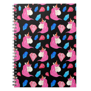 Carnet Unicorne, cristaux : magique motif aquarelle.