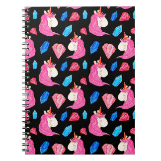Carnet Unicorne, cristaux : magique motif aquarelle.