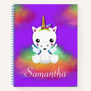 Carnet Unicorne de nuage arc-en-ciel sur violet
