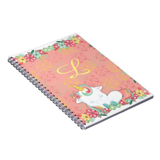 Carnet Unicorne dormant adorable et fleurs Monogramme (Côté Droit)