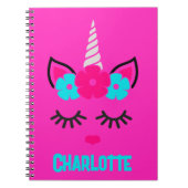 Carnet Unicorne face rose et Aqua| Nom personnalisé (Devant)