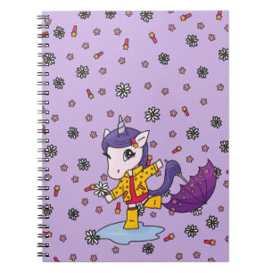 Carnet Unicorne florale mignonne et simple violet en Rain