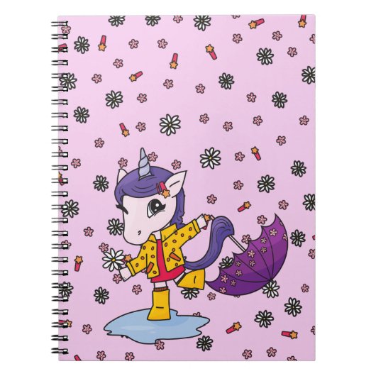 Carnet Unicorne florale rose mignonne et simple en Rainco (Devant)