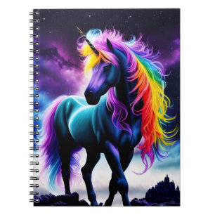Carnet Unicorne foncée avec Mane arc-en-ciel