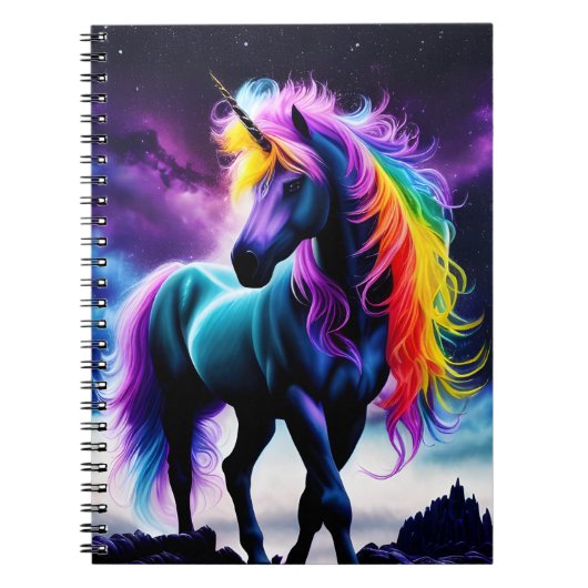 Carnet Unicorne foncée avec Mane arc-en-ciel (Devant)